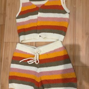 Crochet Knit Vest and Shorts Matching Set
